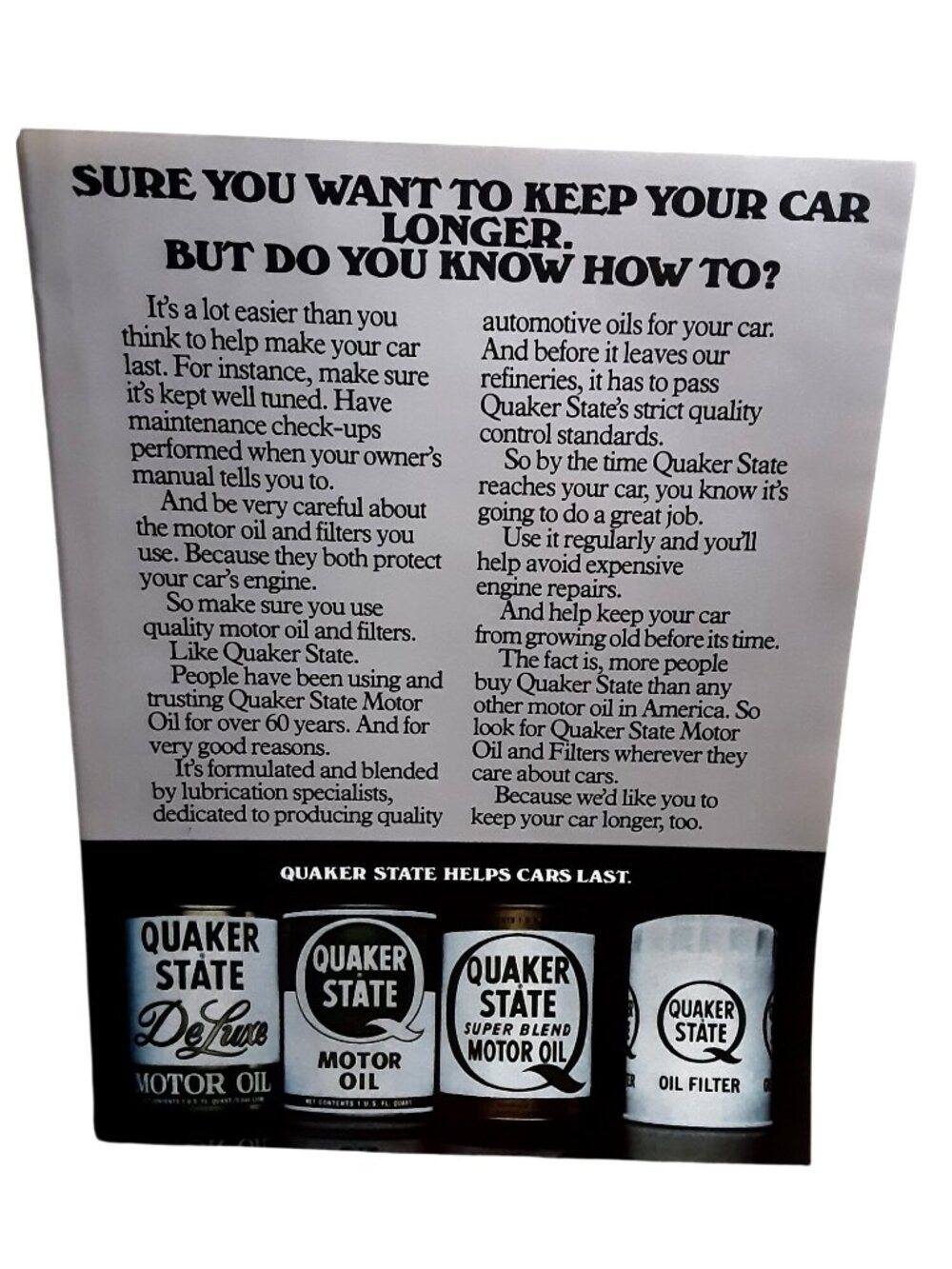1977 Quaker State Motor Oil Ad Vintage Automotive Maintenance Print